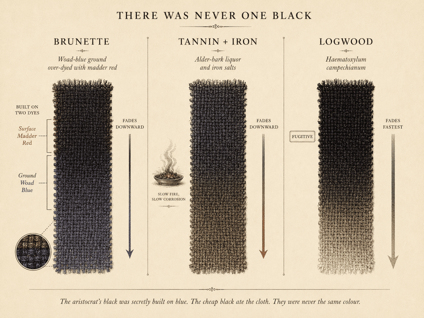 Three historical black dye routes