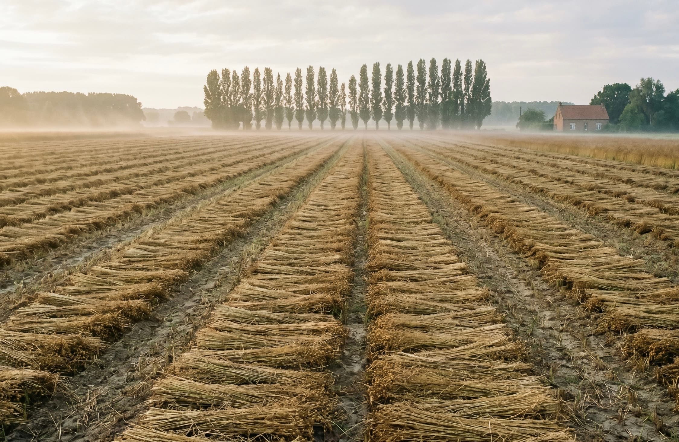 Flax field during dew retting